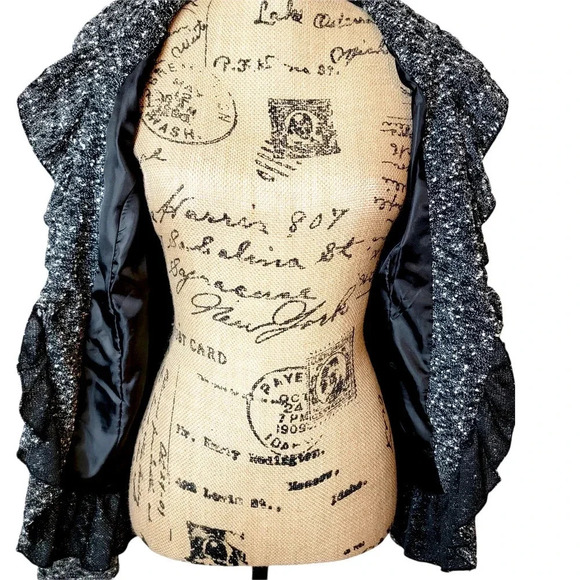 CYNTHIA ROWLEY Women's Regular Marbled Ruffle Sweater Cardigan Size Small Black - Picture 8 of 14